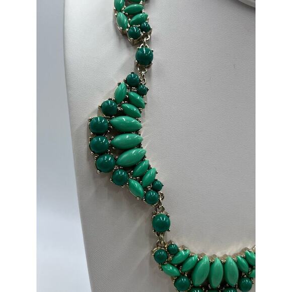 J. Crew Two Tone Light Dark Green Cabochon Gold Tone Statement Necklace - Picture 3 of 14